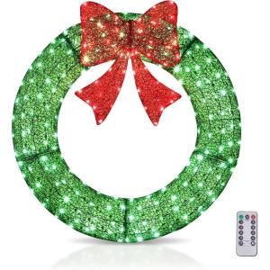 imageOutvita 36in Prelit Outdoor Christmas Wreath Decoration 225 LED MultiColor Lights Lighted Metal Wreath with Bow with Remote Control Timer for Indoor Outdoor Holiday PartyGreenRedGreenRed