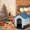 imageOutvita Outdoor Dog House Plastic Dog Shelter for Small to Medium Size Dogs Waterproof Durable Indoor Puppy House with Air Vents Elevated Floor Easy to Assemble 315quotx265quotx31quot BlueBlue 31in
