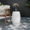 imageOutvita Outdoor and Indoor Lace Cut Iron End Side Table Round Hollow Metal Drum Shape Patio TableGarden Stool Accent Table for Porch Balcony Living Room Poolside Bed WhiteWhite