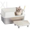 imageOutvita Stainless Steel Litter Box with Lid Extra Large Litter Boxes for Big Cats XL Large Metal Litter Box with High Sides NonSticky AntiUrine Leakage Easy to Cleaning GrayWhite