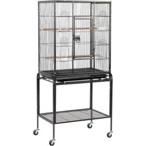 imageOutvita Bird Cage 53quot Large Metal Flight Bird Cage with Rolling Stand ampamp Storage Shelf for Parrots Lovebird Cockatiel Parakeets PigeonBlack