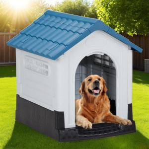 imageOutvita Outdoor Dog House Plastic Dog Shelter for Small to Medium Size Dogs Waterproof Durable Indoor Puppy House with Air Vents Elevated Floor Easy to Assemble 315quotx265quotx31quot BlueBlue 31in