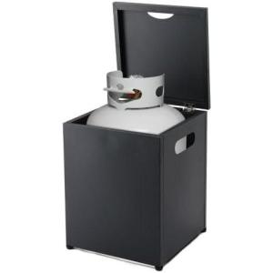 imageOutvita Outdoor Propane Tank Cover Table 16in Propane Tank Storage Box with Carry Handle PowderCoated Steel Multi  Use as Side Table for Patio Garden ampamp Living Room 16  16  198inch BlackBlackFlip Cover Style