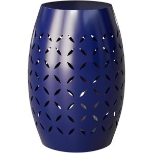 imageOutvita Outdoor and Indoor Lace Cut Iron End Side Table Round Hollow Metal Drum Shape Patio TableGarden Stool Accent Table for Porch Balcony Living Room Poolside Bed WhiteDark Blue
