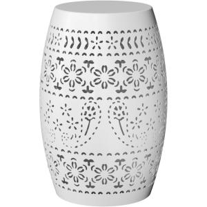 imageOutvita Outdoor and Indoor Lace Cut Iron End Side Table Round Hollow Metal Drum Shape Patio TableGarden Stool Accent Table for Porch Balcony Living Room Poolside Bed WhiteWhite