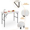 imageOutvita Fish Cleaning Table Portable Folding Camping Table 45quot HDPE Outdoor Fish Cleaning Station with Sink 360 Stainless Steel Faucet Drainage Hose Working Platform for Camping Food HandlingBasic TableWhite