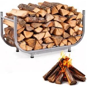 imageOutvita 30 Inch Heavy Duty Firewood Rack Indoor Outdoor Rustproof Metal Log Holder Curved Stable Wood Storage Organizer Tool for Fireplace Patio Deck Firepit BlackSilver