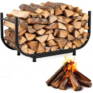 imageOutvita 30 Inch Heavy Duty Firewood Rack Indoor Outdoor Rustproof Metal Log Holder Curved Stable Wood Storage Organizer Tool for Fireplace Patio Deck Firepit BlackBlack