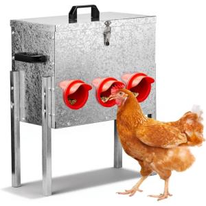 imageOutvita Automatic Chicken Feeder 25 Pounds 4 Ports No Waste Metal Chicken Feeder Metal Poultry Feeder with Handle for Chickens Duck Bantams Pheasants Poultry Coop Weatherproof Rodent Proof40 Lbs Capacity