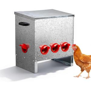 imageOutvita Automatic Chicken Feeder 25 Pounds 4 Ports No Waste Metal Chicken Feeder Metal Poultry Feeder with Handle for Chickens Duck Bantams Pheasants Poultry Coop Weatherproof Rodent Proof85 Lbs Capacity