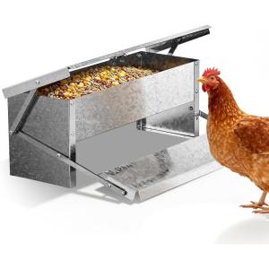 imageOutvita Automatic Treadle Chicken Feeder 15 Lbs No Waste No Spill Rodent Proof Metal Chicken Feeder with Weatherproof Lid Chicken Supplies for Your Chickens Duck Bantams Pheasants Poultry Coop15 Lbs Capacity