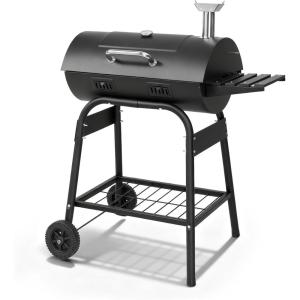 imageOutvita Barrel Charcoal Grill with Warming Rack Outdoor BBQ Grill with Side Front Table with Spacious Cooking Grid Area for Backyard Patio Picnic Parties Camping BlackLarge Size with Front Air Vent