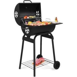 imageOutvita Barrel Charcoal Grill with Warming Rack Outdoor BBQ Grill with Side Front Table with Spacious Cooking Grid Area for Backyard Patio Picnic Parties Camping BlackNormal Size