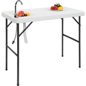 imageOutvita Fish Cleaning Table Portable Folding Camping Table 45quot HDPE Outdoor Fish Cleaning Station with Sink 360 Stainless Steel Faucet Drainage Hose Working Platform for Camping Food HandlingBasic TableWhite
