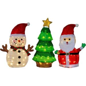 imageOutvita Set of 3 Lighted Santa and Snowman and Xmas Tree Christmas Decorations Prelit Pull Up Holiday Decor with 100 Warm White LED Lights for Xmas Outdoor Indoor Decor Lighted Holiday Displays3pcs Lighted Santa  Snowman  Xmas Tree