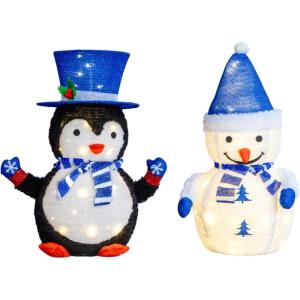 imageOutvita Set of 3 Lighted Santa and Snowman and Xmas Tree Christmas Decorations Prelit Pull Up Holiday Decor with 100 Warm White LED Lights for Xmas Outdoor Indoor Decor Lighted Holiday Displays2pcs Lighted Plush Penguin  Snowman