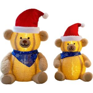 imageOutvita Set of 3 Lighted Santa and Snowman and Xmas Tree Christmas Decorations Prelit Pull Up Holiday Decor with 100 Warm White LED Lights for Xmas Outdoor Indoor Decor Lighted Holiday Displays2pcs Lighted Plush Bear