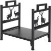 imageOutvita 2 Tier Firewood Log Rack Iron Lumber Storage Holder Wood Pile Stacker Organizer for Indoor Outdoor Fireplace Fire Stove Pit With 4 Fire Tools Hanging Hooks Christmas Elements BrownBlack
