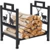 imageOutvita 2 Tier Firewood Log Rack Iron Lumber Storage Holder Wood Pile Stacker Organizer for Indoor Outdoor Fireplace Fire Stove Pit With 4 Fire Tools Hanging Hooks Christmas Elements BrownBlack