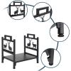 imageOutvita 2 Tier Firewood Log Rack Iron Lumber Storage Holder Wood Pile Stacker Organizer for Indoor Outdoor Fireplace Fire Stove Pit With 4 Fire Tools Hanging Hooks Christmas Elements BrownBlack