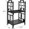 imageOutvita 2 Tier Firewood Log Rack Iron Lumber Storage Holder Wood Pile Stacker Organizer for Indoor Outdoor Fireplace Fire Stove Pit With 4 Fire Tools Hanging Hooks Christmas Elements BrownBlack