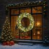 imageOutvita 36in Christmas Wreath Prelit Battery Powered Lighted Artificial Xmas Wreath with 80 Warm Lights and 270 PVC Tips and 18 DIY Ornaments for Front Door Gate Wall Xmas Party DecorationsLightgreen