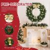 imageOutvita 36in Christmas Wreath Prelit Battery Powered Lighted Artificial Xmas Wreath with 80 Warm Lights and 270 PVC Tips and 18 DIY Ornaments for Front Door Gate Wall Xmas Party DecorationsLightgreen