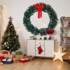 imageOutvita 36in Christmas Wreath Prelit Battery Powered Lighted Artificial Xmas Wreath with 80 Warm Lights and 270 PVC Tips and 18 DIY Ornaments for Front Door Gate Wall Xmas Party DecorationsGreen