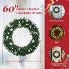 imageOutvita 36in Christmas Wreath Prelit Battery Powered Lighted Artificial Xmas Wreath with 80 Warm Lights and 270 PVC Tips and 18 DIY Ornaments for Front Door Gate Wall Xmas Party DecorationsLightgreen
