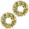 imageOutvita 36in Christmas Wreath Prelit Battery Powered Lighted Artificial Xmas Wreath with 80 Warm Lights and 270 PVC Tips and 18 DIY Ornaments for Front Door Gate Wall Xmas Party DecorationsGreen