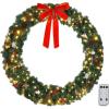 imageOutvita 36in Christmas Wreath Prelit Battery Powered Lighted Artificial Xmas Wreath with 80 Warm Lights and 270 PVC Tips and 18 DIY Ornaments for Front Door Gate Wall Xmas Party DecorationsGreen