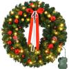 imageOutvita 36in Christmas Wreath Prelit Battery Powered Lighted Artificial Xmas Wreath with 80 Warm Lights and 270 PVC Tips and 18 DIY Ornaments for Front Door Gate Wall Xmas Party DecorationsGreen