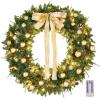 imageOutvita 36in Christmas Wreath Prelit Battery Powered Lighted Artificial Xmas Wreath with 80 Warm Lights and 270 PVC Tips and 18 DIY Ornaments for Front Door Gate Wall Xmas Party DecorationsLightgreen