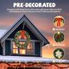 imageOutvita 36in Christmas Wreath Prelit Battery Powered Lighted Artificial Xmas Wreath with 80 Warm Lights and 270 PVC Tips and 18 DIY Ornaments for Front Door Gate Wall Xmas Party DecorationsGreen