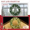 imageOutvita 36in Christmas Wreath Prelit Battery Powered Lighted Artificial Xmas Wreath with 80 Warm Lights and 270 PVC Tips and 18 DIY Ornaments for Front Door Gate Wall Xmas Party DecorationsLightgreen