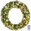 imageOutvita 36in Christmas Wreath Prelit Battery Powered Lighted Artificial Xmas Wreath with 80 Warm Lights and 270 PVC Tips and 18 DIY Ornaments for Front Door Gate Wall Xmas Party DecorationsLightgreen