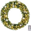 imageOutvita 36in Christmas Wreath Prelit Battery Powered Lighted Artificial Xmas Wreath with 80 Warm Lights and 270 PVC Tips and 18 DIY Ornaments for Front Door Gate Wall Xmas Party DecorationsLightgreen