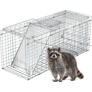imageOutvita 32quot Live Animal Cage Trap Iron Door Steel Wire Mesh Catch Release Humane Rodent Outdoor Heavy Duty Cage for Squirrel Stray Cat Chipmunk Rat Raccoon Groundhog Skunk Rabbits BlackSilver