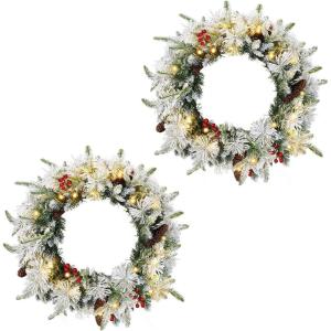 imageOutvita 36in Christmas Wreath Prelit Battery Powered Lighted Artificial Xmas Wreath with 80 Warm Lights and 270 PVC Tips and 18 DIY Ornaments for Front Door Gate Wall Xmas Party DecorationsGreen