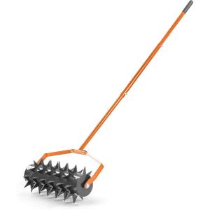 imageOutvita 60 Rolling Lawn Aerator Heavy Duty Manual Aerator Lawn Tool for Garden Yard Patio with WShaped Blades  49quot Handle GreenOrange