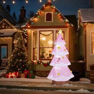 imageOutvita Christmas Inflatables Motorcycle 75 Ft Xmas Inflatable Decoration Santa Riding Motorcycle with A Christmas Tree Outdoor Blow Up Decor for Yard Lawn GardenPink Christmas Tree