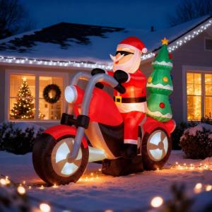 imageOutvita Christmas Inflatables Motorcycle 75 Ft Xmas Inflatable Decoration Santa Riding Motorcycle with A Christmas Tree Outdoor Blow Up Decor for Yard Lawn GardenSanta Riding Motor Carrying a Tree