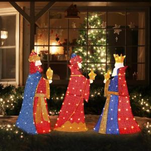 imageOutvita Set of 3 Lighted Three Kings with Gifts Christmas Decorations Prelit 2D Holiday Decor with 80 Warm White LED Lights for Xmas Outdoor Indoor Decor Lighted Holiday Displays