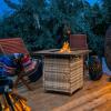 imageOutvita Fire Pit Table 28 50000 BTU Square Metal and Wicker Propane Fire Table with Lid and Lava Rocks for Outside Garden Backyard Deck Patio
