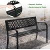 imageOutvita Outdoor Bench 50 Metal Garden Bench Patio Park Furniture wWarm Welcome Pattern amp Plastic Backrest for Yard Entryway Deck Porch BlackBlack