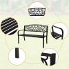 imageOutvita Outdoor Bench 50 Metal Garden Bench Patio Park Furniture wWarm Welcome Pattern amp Plastic Backrest for Yard Entryway Deck Porch BlackBlack