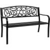 imageOutvita Outdoor Bench 50 Metal Garden Bench Patio Park Furniture wWarm Welcome Pattern amp Plastic Backrest for Yard Entryway Deck Porch BlackBlack