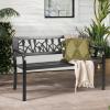 imageOutvita Outdoor Bench 50 Metal Garden Bench Patio Park Furniture wWarm Welcome Pattern amp Plastic Backrest for Yard Entryway Deck Porch BlackBlack