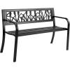 imageOutvita Outdoor Bench 50 Metal Garden Bench Patio Park Furniture wWarm Welcome Pattern amp Plastic Backrest for Yard Entryway Deck Porch BlackBlack