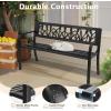 imageOutvita Outdoor Bench 50 Metal Garden Bench Patio Park Furniture wWarm Welcome Pattern amp Plastic Backrest for Yard Entryway Deck Porch BlackBlack